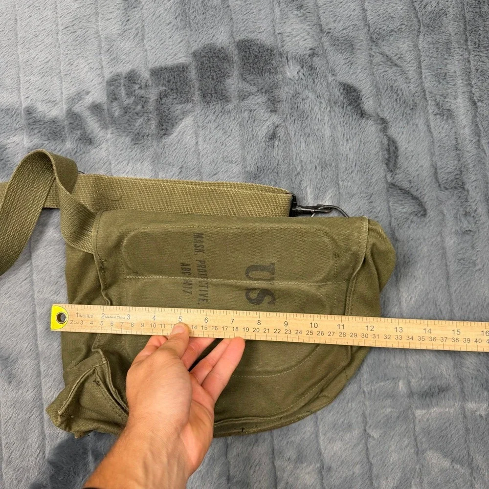 Vintage US Military ABC-M17 Gas Mask Bag Olive Canvas Messenger Shoulder Bag